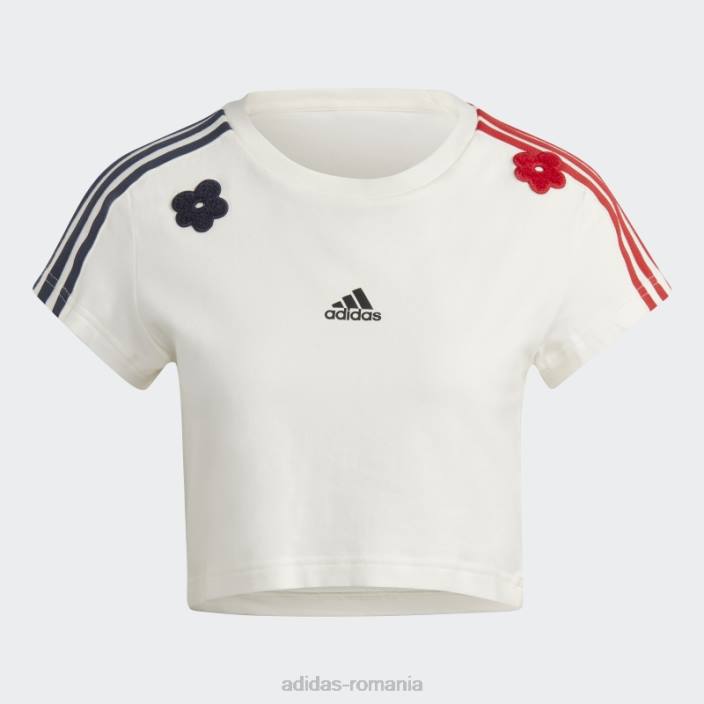 Adidas Tricou decupat alb cu 3 dungi, cu flori de chenilia adidas femei alb 2JBN9549