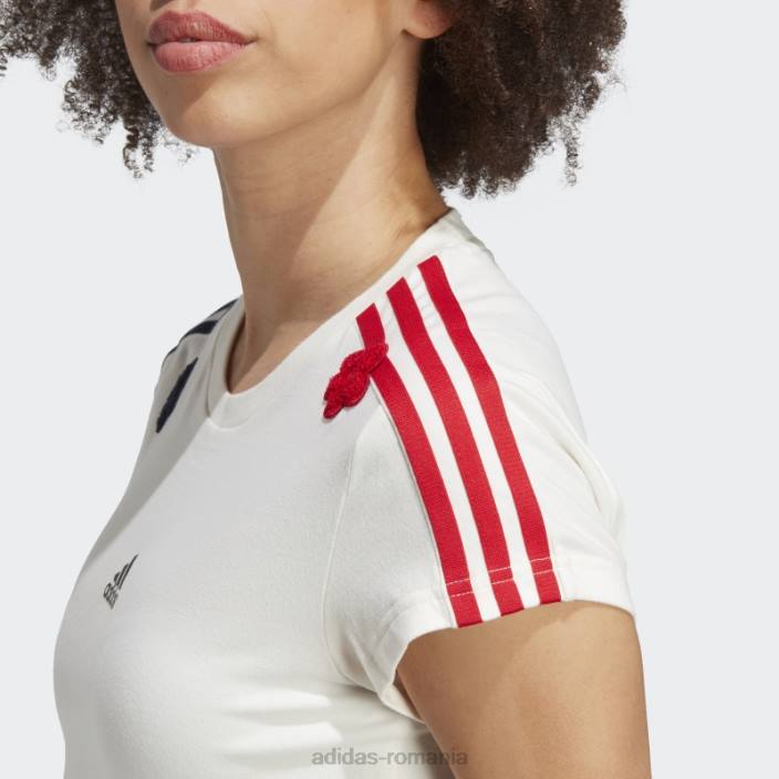 Adidas Tricou decupat alb cu 3 dungi, cu flori de chenilia adidas femei alb 2JBN9549
