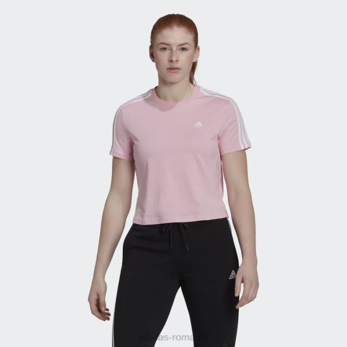 Adidas Tricou decupat cu 3 dungi True Pink essentials femei roz/alb adevărat 2JBN9083