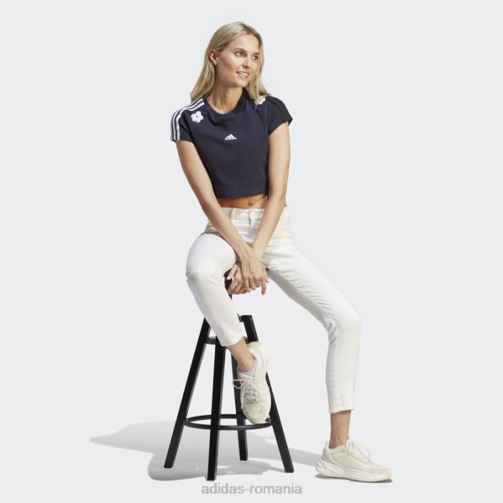 Adidas Tricou decupat cu 3 dungi cu cerneală pete de flori de chenilie femei cerneală 2JBN9524