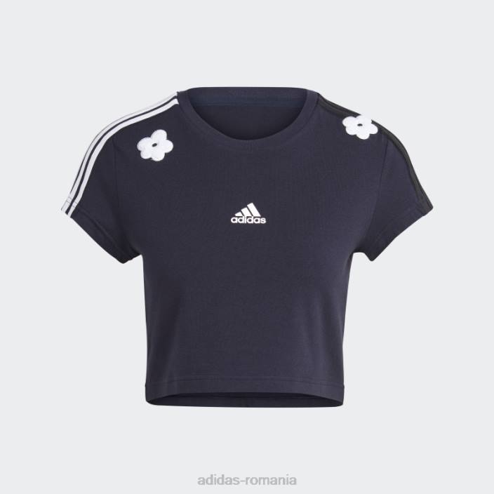 Adidas Tricou decupat cu 3 dungi cu cerneală pete de flori de chenilie femei cerneală 2JBN9524