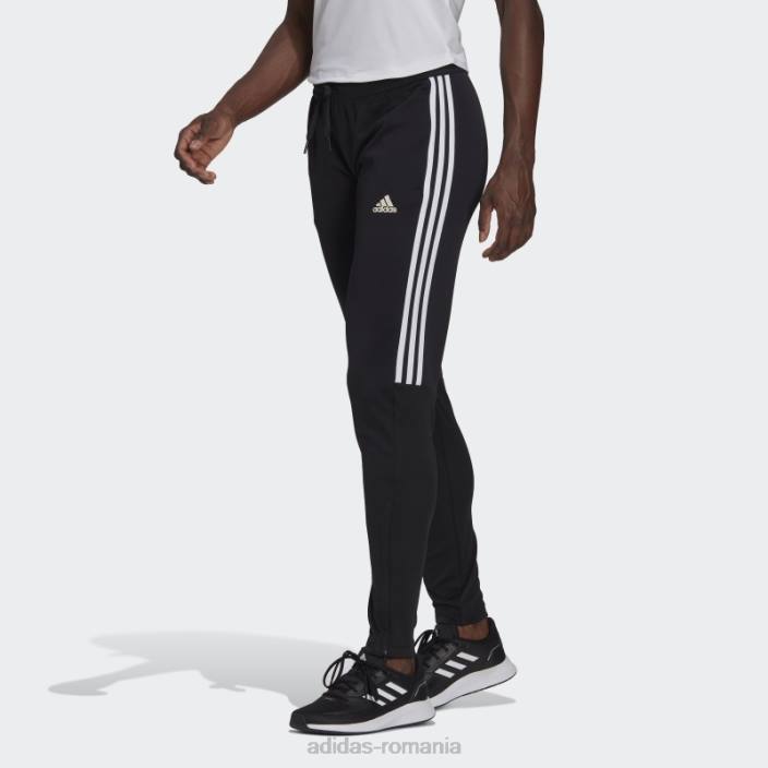 Adidas aeroready sereno cut 3 dungi pantaloni slim conici negri femei alb negru 2JBN9020