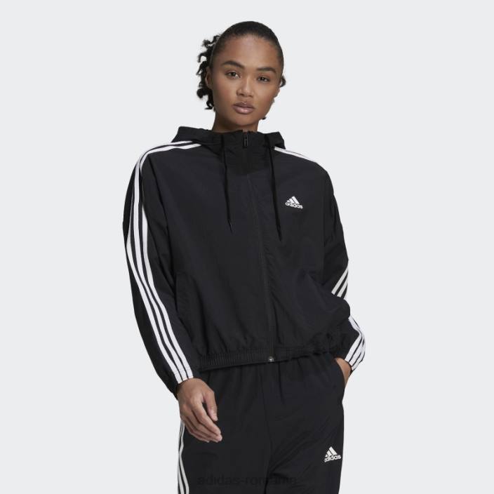 Adidas blăc de vânt cu sigla cu repetare esențială, negru femei alb negru 2JBN10280