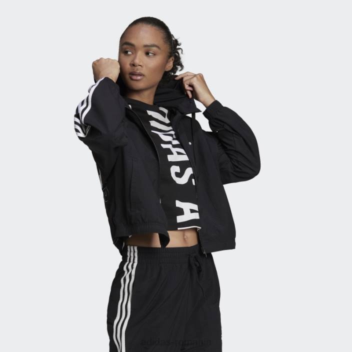 Adidas blăc de vânt cu sigla cu repetare esențială, negru femei alb negru 2JBN10280