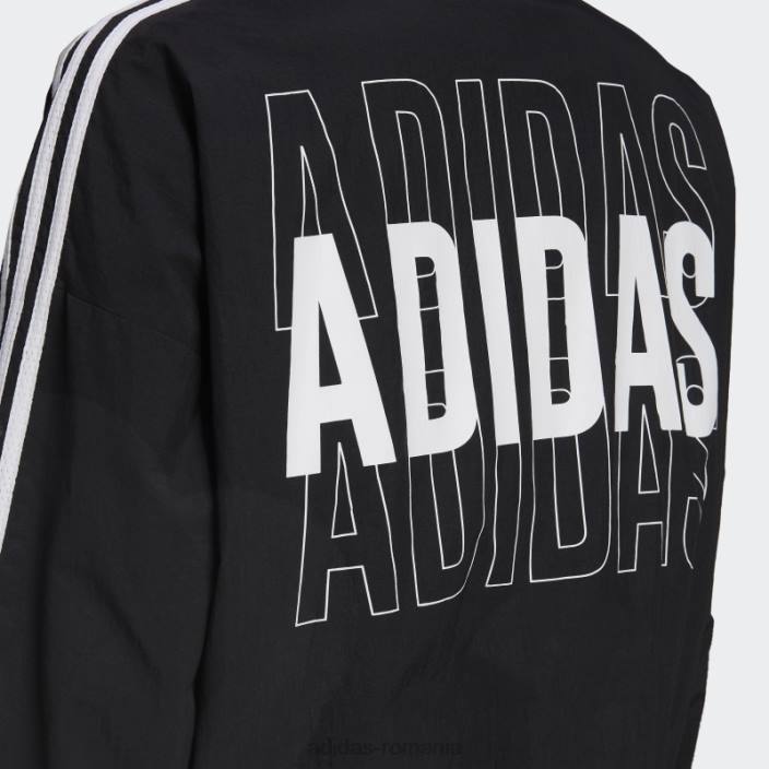 Adidas blăc de vânt cu sigla cu repetare esențială, negru femei alb negru 2JBN10280