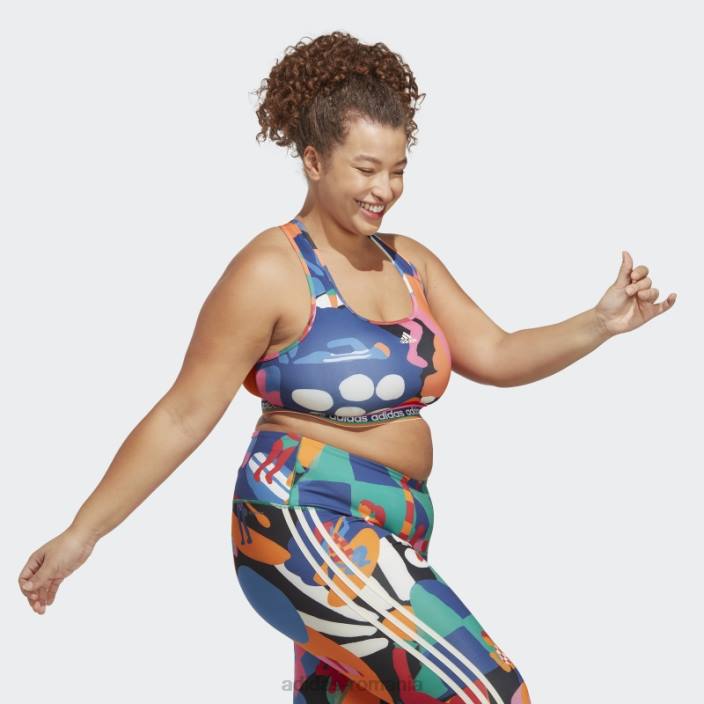 Adidas bold green x farm rio sutien mediu susținere (plus mărime) fashion femei verde îndrăzneț/stacojiu 2JBN9886