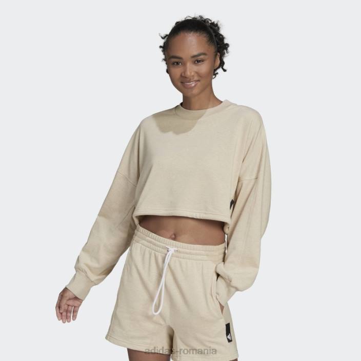 Adidas botanic bej mel sportswear studio lounge summer crew hanorac fierbinte femei bej botanic mel 2JBN10640