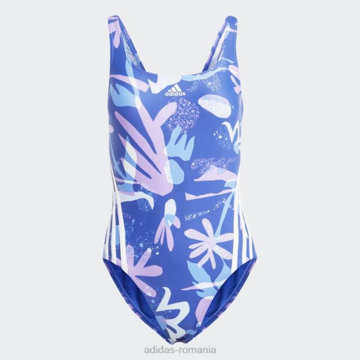 Adidas costum de baie albastru cu 3 dungi florale femei albastru alb 2JBN16978