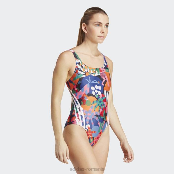 Adidas costum de baie fermă alb femei alb/magenta/portocaliu unitar 2JBN16741