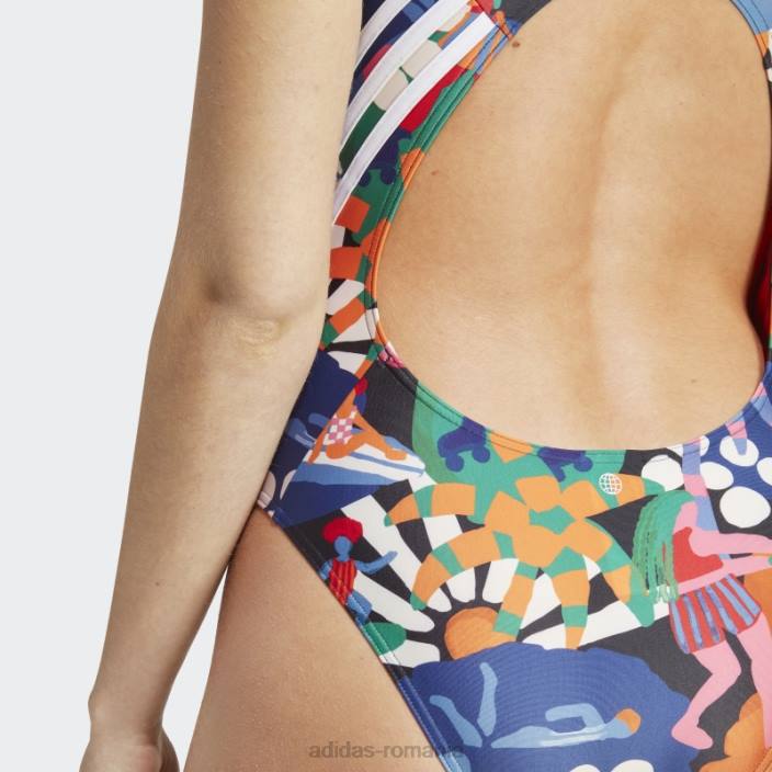 Adidas costum de baie fermă alb femei alb/magenta/portocaliu unitar 2JBN16741