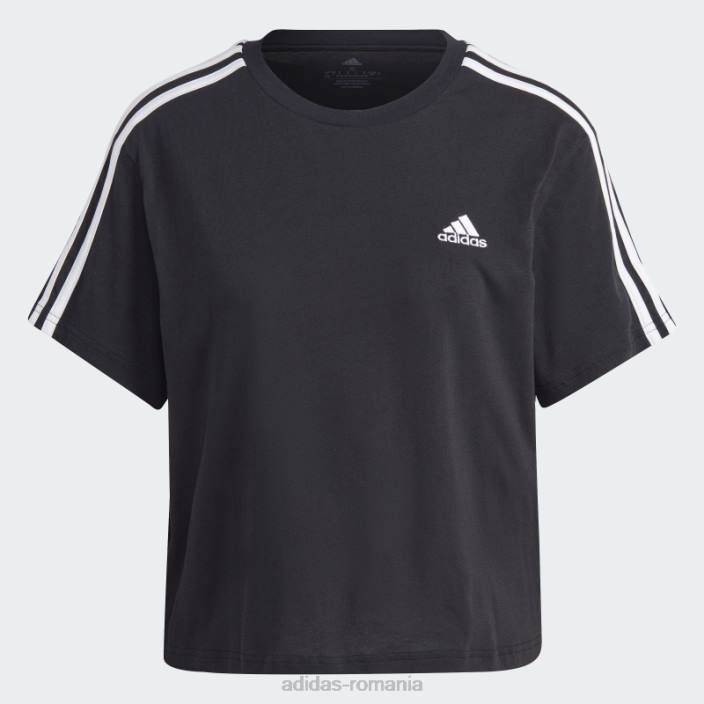 Adidas crop top din jerseu simplu cu 3 dungi alb fierbinte femei alb negru 2JBN2345