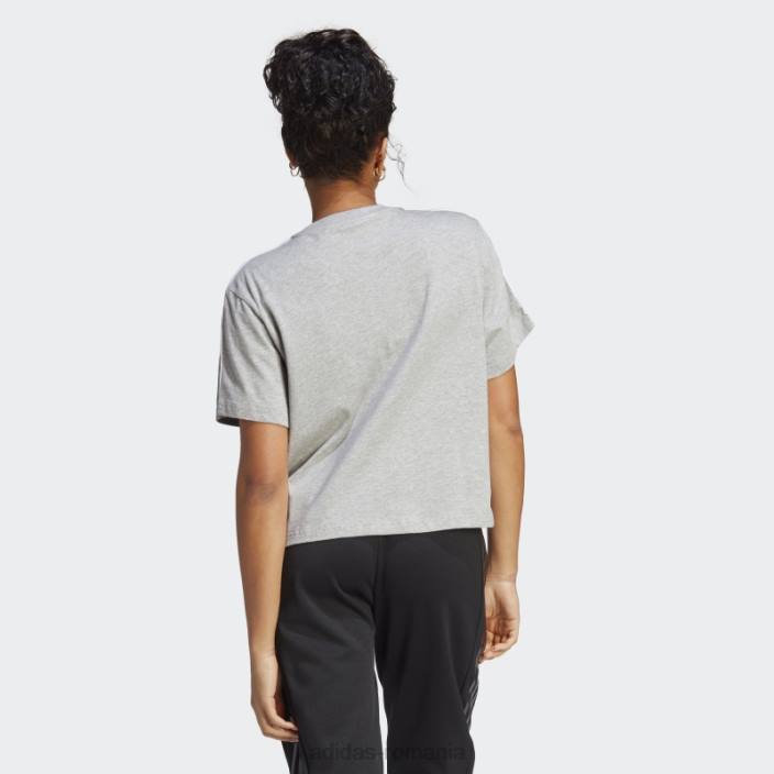 Adidas crop top din jerseu simplu cu 3 dungi essentials gri mediu femei gri mediu/alb 2JBN9509