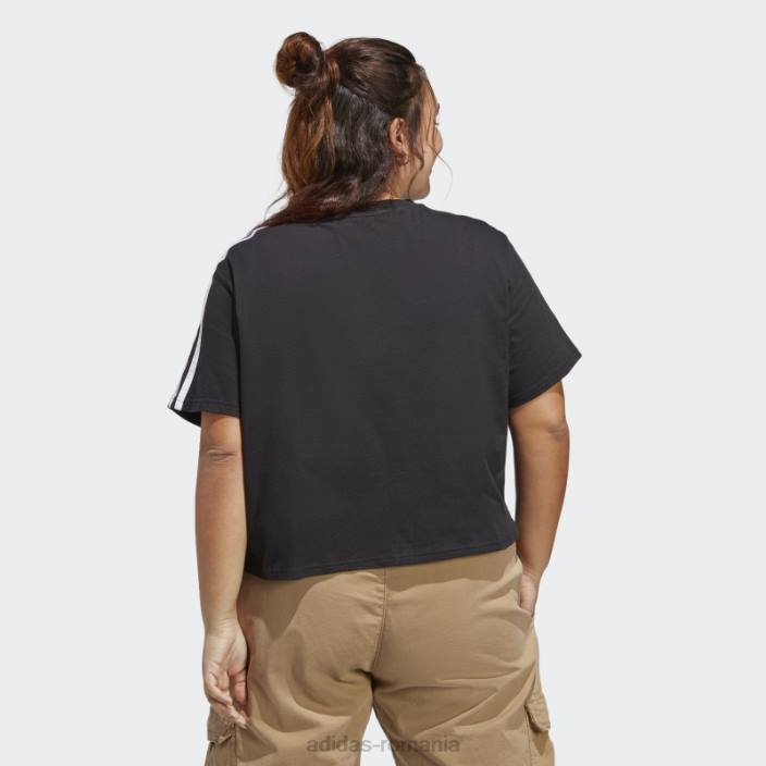 Adidas crop top din jerseu simplu cu 3 dungi (mărime plus) negru femei alb negru 2JBN17162