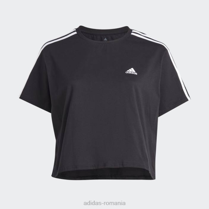 Adidas crop top din jerseu simplu cu 3 dungi (mărime plus) negru femei alb negru 2JBN17162