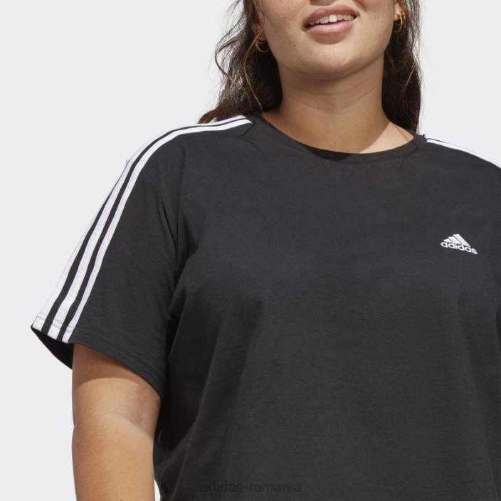Adidas crop top din jerseu simplu cu 3 dungi (mărime plus) negru femei alb negru 2JBN17162