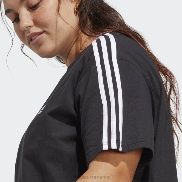 Adidas crop top din jerseu simplu cu 3 dungi (mărime plus) negru femei alb negru 2JBN17162
