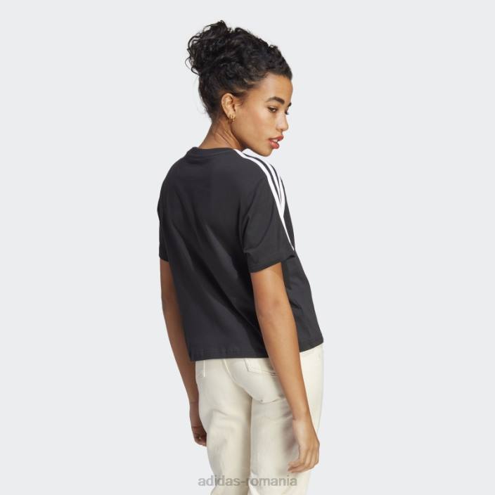 Adidas crop top din jerseu simplu cu 3 dungi, negru femei alb negru 2JBN16760
