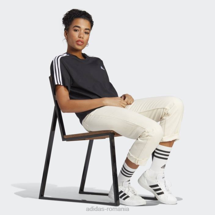 Adidas crop top din jerseu simplu cu 3 dungi, negru femei alb negru 2JBN16760