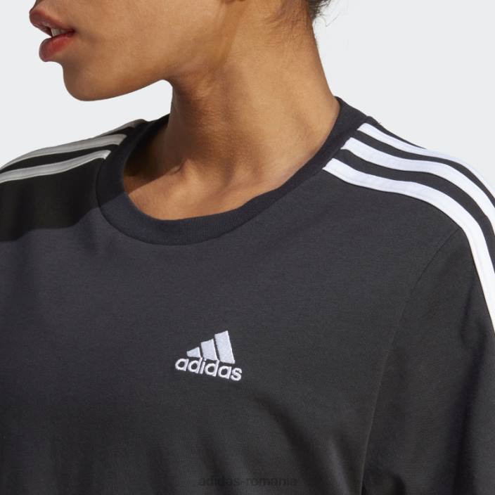 Adidas crop top din jerseu simplu cu 3 dungi, negru femei alb negru 2JBN16760