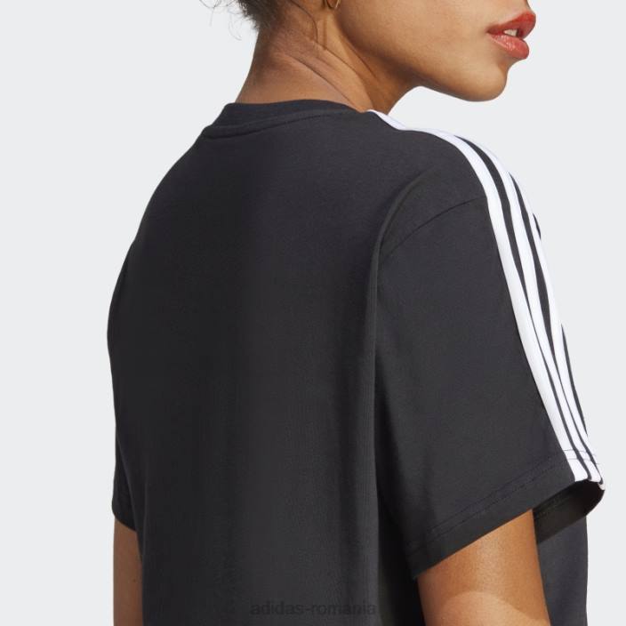 Adidas crop top din jerseu simplu cu 3 dungi, negru femei alb negru 2JBN16760