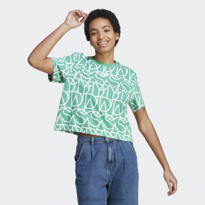 Adidas curte verde allover grafic boyfriend tricou fashion femei verde curte/multicolor/alb 2JBN17438