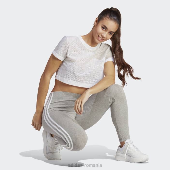 Adidas esențiale 3 dungi cu talie înaltă jambiere dintr-un singur tricou adidas gri mediu femei gri mediu/alb 2JBN9474