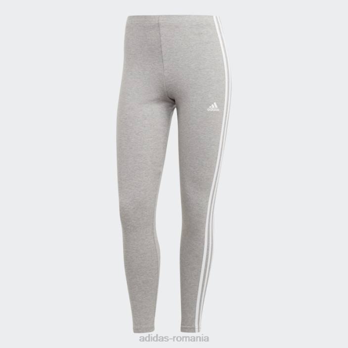 Adidas esențiale 3 dungi cu talie înaltă jambiere dintr-un singur tricou adidas gri mediu femei gri mediu/alb 2JBN9474