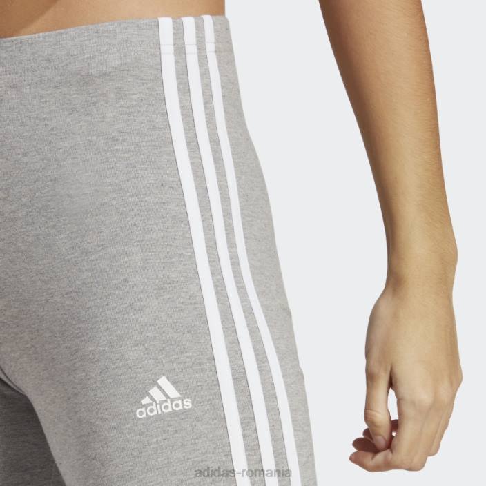 Adidas esențiale 3 dungi cu talie înaltă jambiere dintr-un singur tricou adidas gri mediu femei gri mediu/alb 2JBN9474