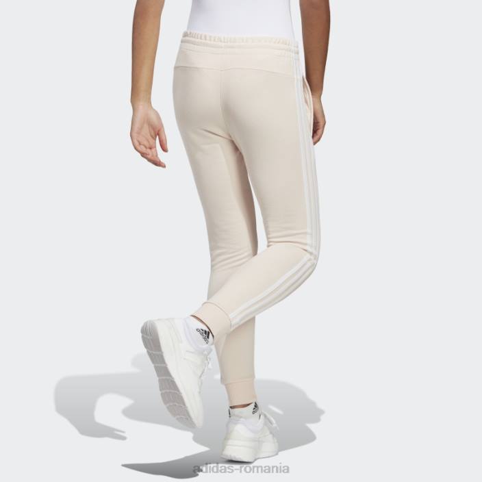 Adidas esențiale pantaloni cu manșetă din frișcă cu 3 dungi cuarț femei cuarț/alb 2JBN9032
