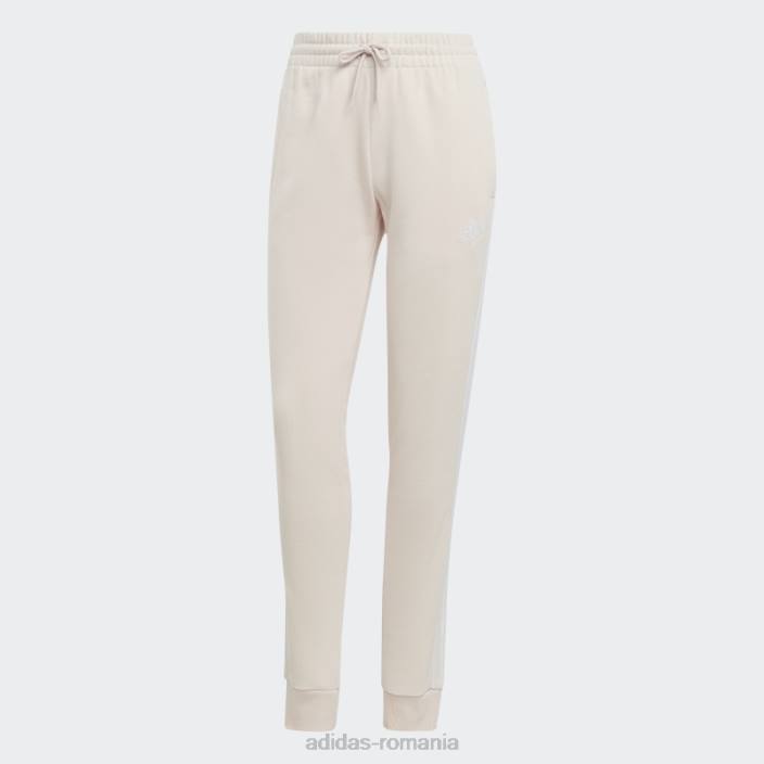 Adidas esențiale pantaloni cu manșetă din frișcă cu 3 dungi cuarț femei cuarț/alb 2JBN9032