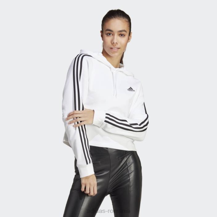 Adidas essentials hanorac cu 3 dungi French Terry crop modă albă femei alb negru 2JBN9811