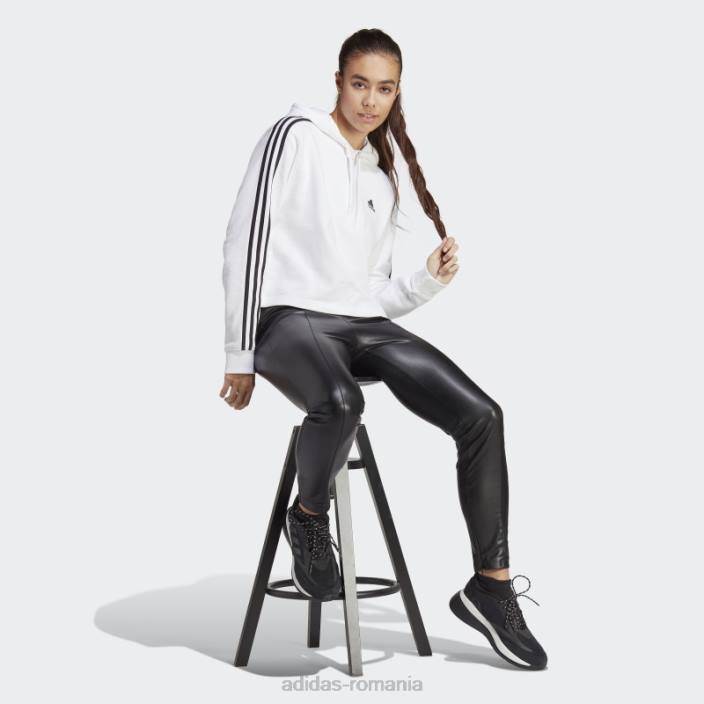 Adidas essentials hanorac cu 3 dungi French Terry crop modă albă femei alb negru 2JBN9811