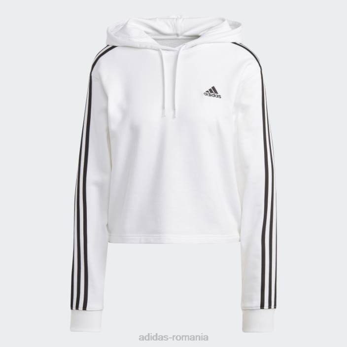 Adidas essentials hanorac cu 3 dungi French Terry crop modă albă femei alb negru 2JBN9811