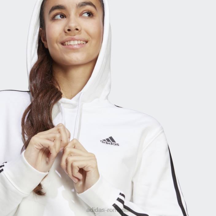 Adidas essentials hanorac cu 3 dungi French Terry crop modă albă femei alb negru 2JBN9811