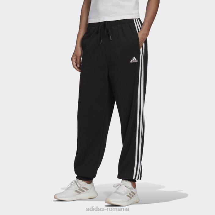 Adidas essentials studio lounge pantaloni cu 3 dungi negri femei alb negru 2JBN9373