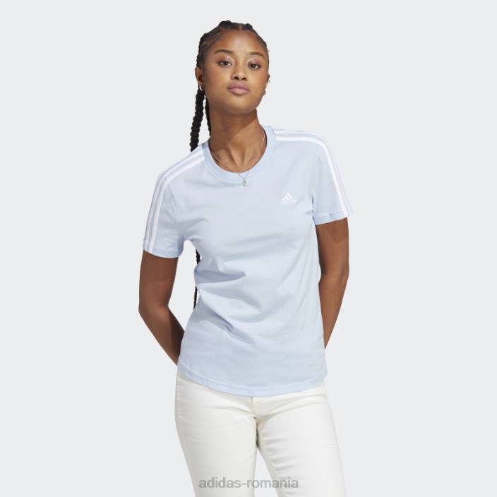 Adidas essentials tricou slim cu 3 dungi albastru zori femei albastru zori/alb 2JBN17426