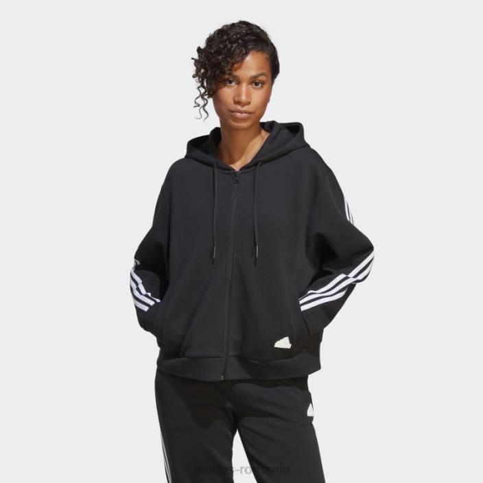 Adidas future icons hanorac negru cu fermoar complet cu 3 dungi femei negru 2JBN8965