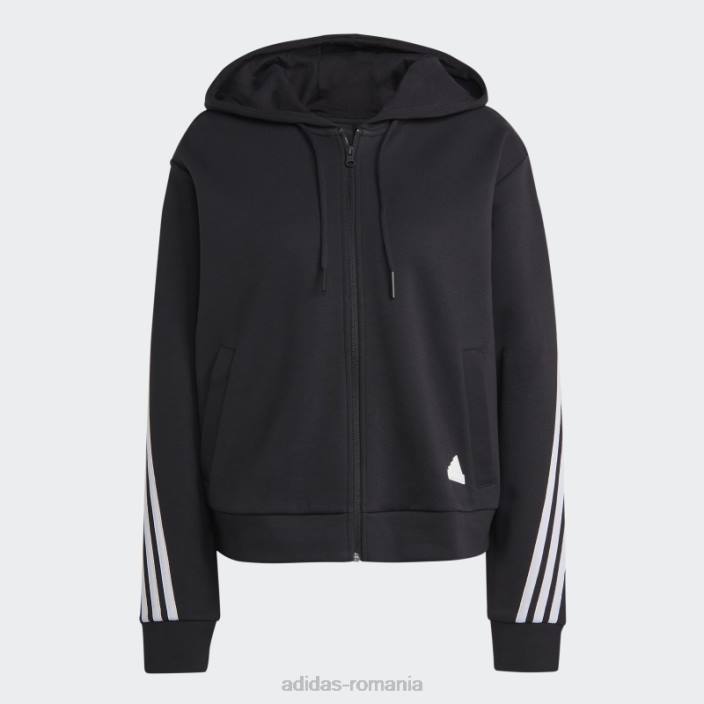 Adidas future icons hanorac negru cu fermoar complet cu 3 dungi femei negru 2JBN8965