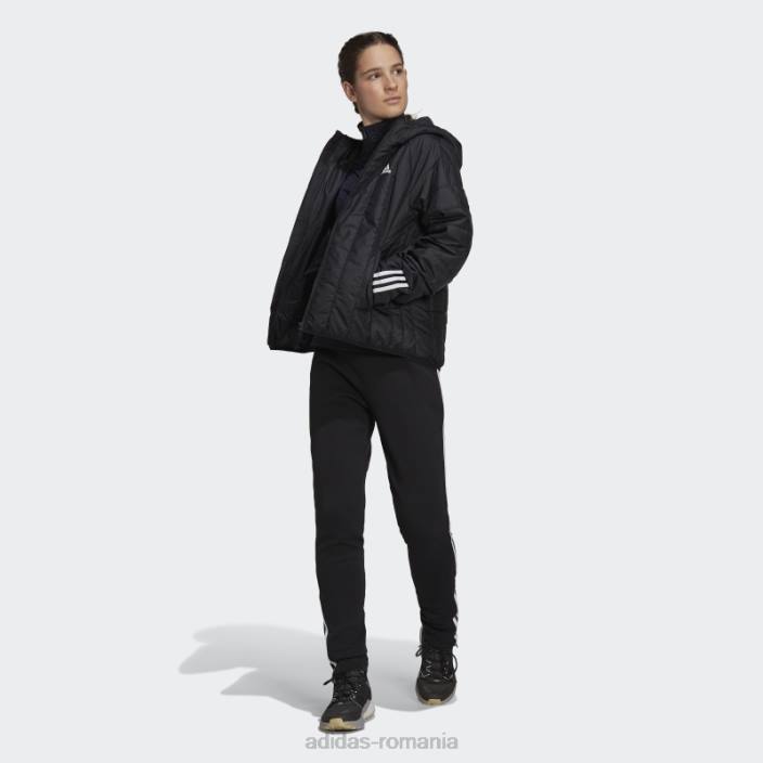 Adidas geacă lejeră cu glugă itavic 3 dungi neagră femei negru 2JBN16699