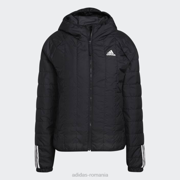 Adidas geacă lejeră cu glugă itavic 3 dungi neagră femei negru 2JBN16699