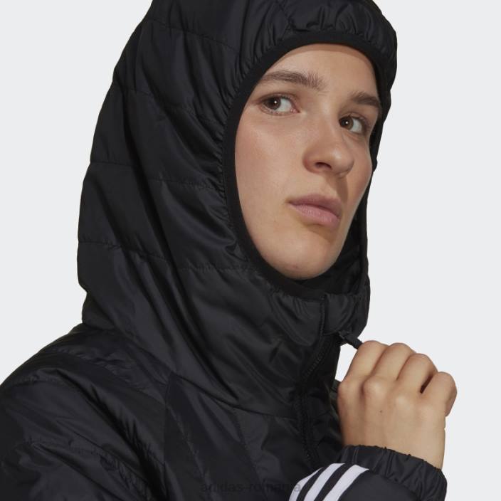 Adidas geacă lejeră cu glugă itavic 3 dungi neagră femei negru 2JBN16699