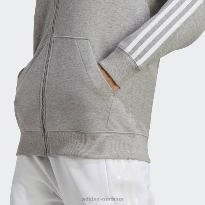 Adidas gri mediu essentials 3 dungi French Terry hanorac obișnuit cu fermoar complet adidas femei gri mediu/alb 2JBN16641