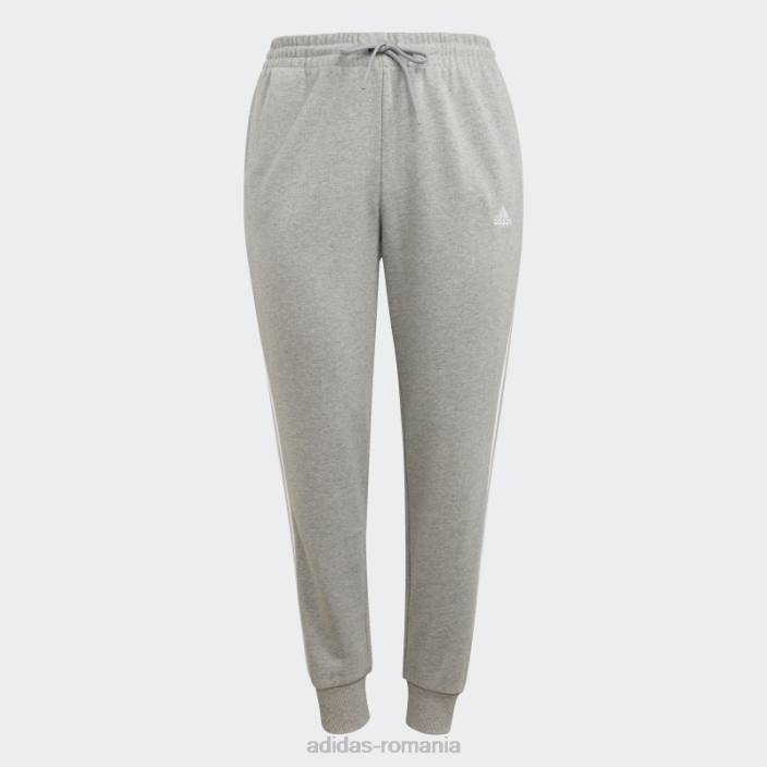 Adidas gri mediu essentials pantaloni cu manșete din frișcă cu 3 dungi (plus mărime) adidas femei gri mediu/alb 2JBN9855