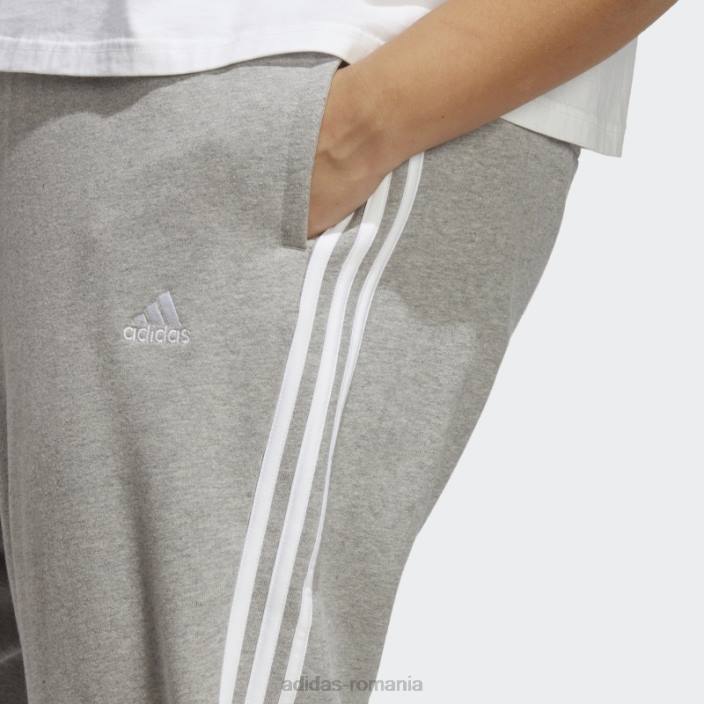 Adidas gri mediu essentials pantaloni cu manșete din frișcă cu 3 dungi (plus mărime) adidas femei gri mediu/alb 2JBN9855