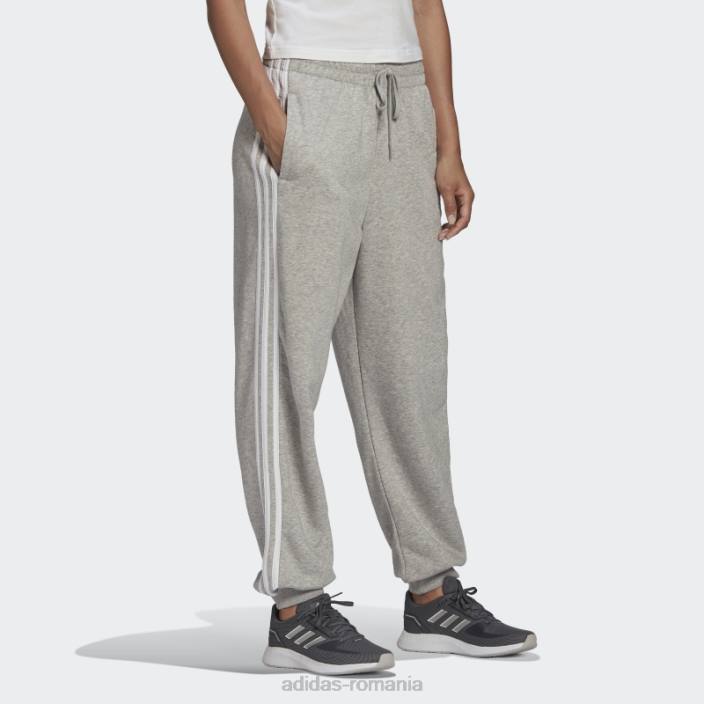Adidas gri mediu essentials studio lounge pantaloni cu 3 dungi adidas femei gri mediu/alb 2JBN9333