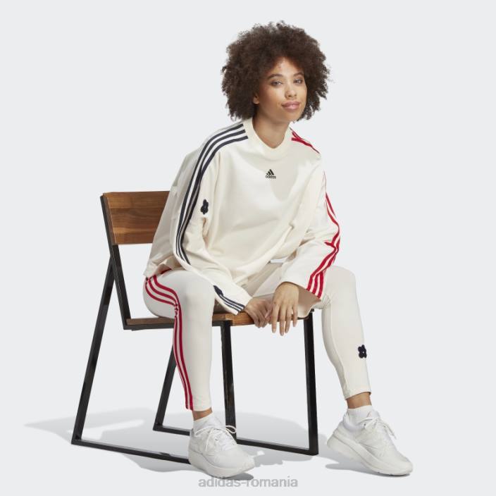 Adidas hanorac alb cu 3 dungi cu petice flori de chenilia femei alb 2JBN9622