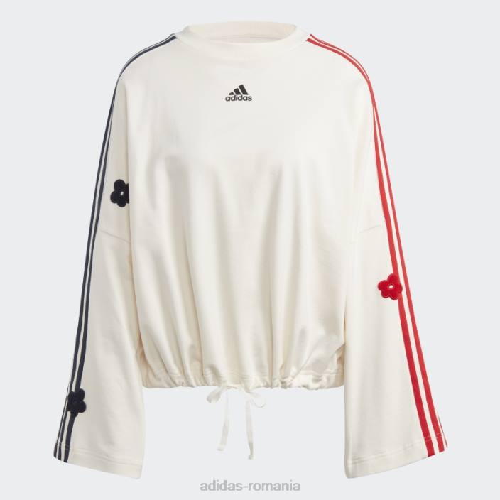 Adidas hanorac alb cu 3 dungi cu petice flori de chenilia femei alb 2JBN9622