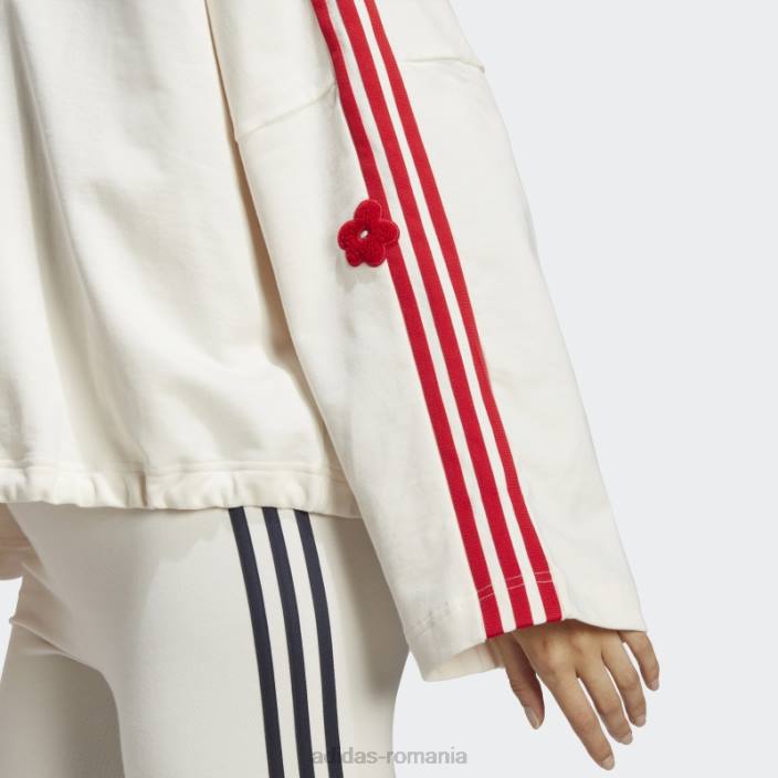 Adidas hanorac alb cu 3 dungi cu petice flori de chenilia femei alb 2JBN9622