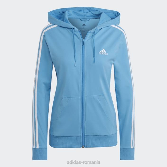 Adidas hanorac cu fermoar complet cu 3 dungi blue essentials femei albastru alb 2JBN10162