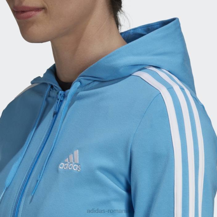 Adidas hanorac cu fermoar complet cu 3 dungi blue essentials femei albastru alb 2JBN10162